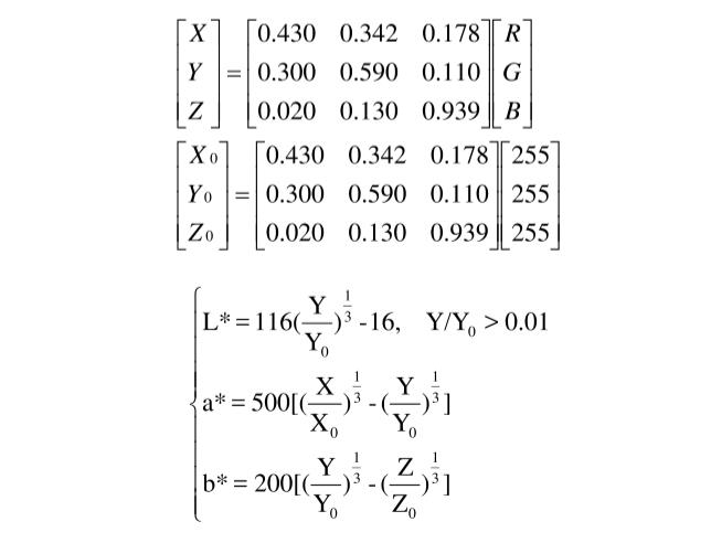 CIELab顏色空間與RGB顏色空間的轉(zhuǎn)換關(guān)系式